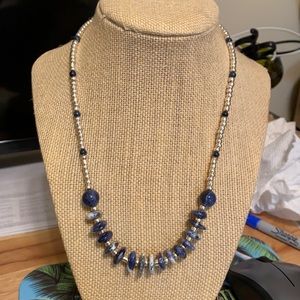 Woman natural gemstone sodalite and silver glass beads handmade
